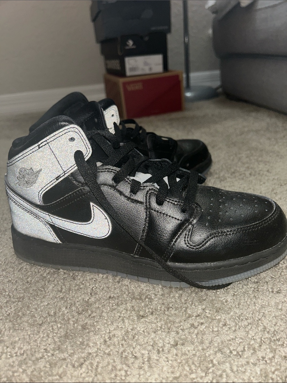 Nike Jordans Kids Black & Silver High-Top Sneakers